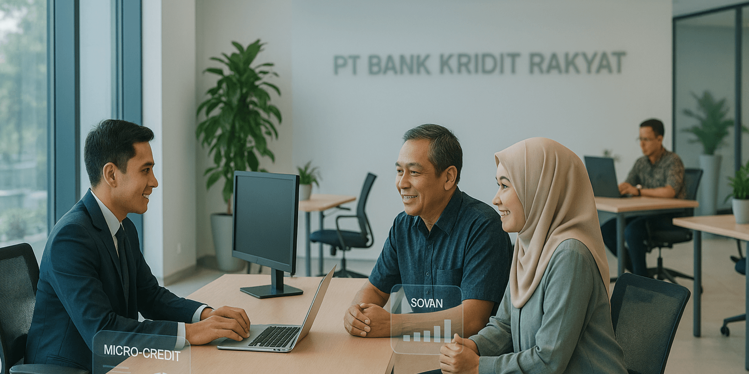 Nasabah PT Bank Kridit Rakyat berkonsultasi di kantor cabang
